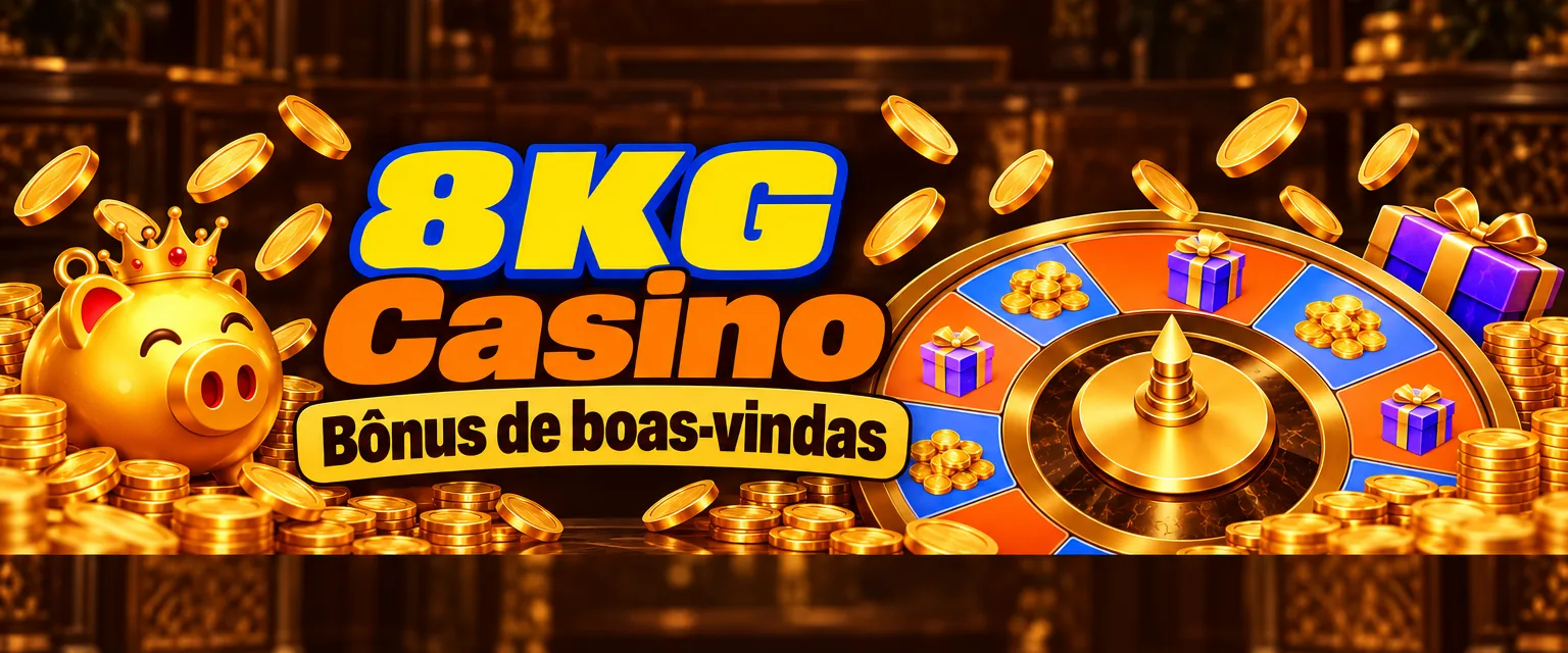 Roleta da sorte do 8KG Casino com setores de R$ 99, R$ 18 e R$ 5 ao lado do cofre dourado